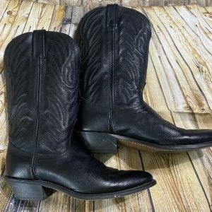 Vintage Mens Size 7.5 Black Leather Cowboy Boots